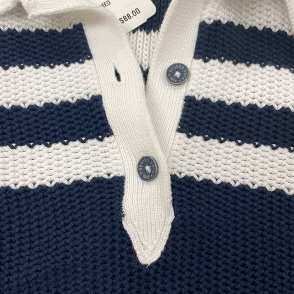NWT Brooks Brothers' red fleece' navy stripe short sleeve sweater /Medium - Picture 2 of 13
